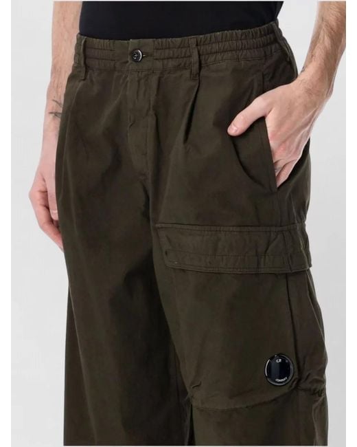 C P Company Black Cotton Wide-Leg Cargo Trousers for men