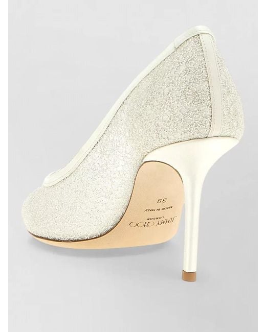 Jimmy Choo White Love Pumps Glitter Finish Pointed Toe Stiletto