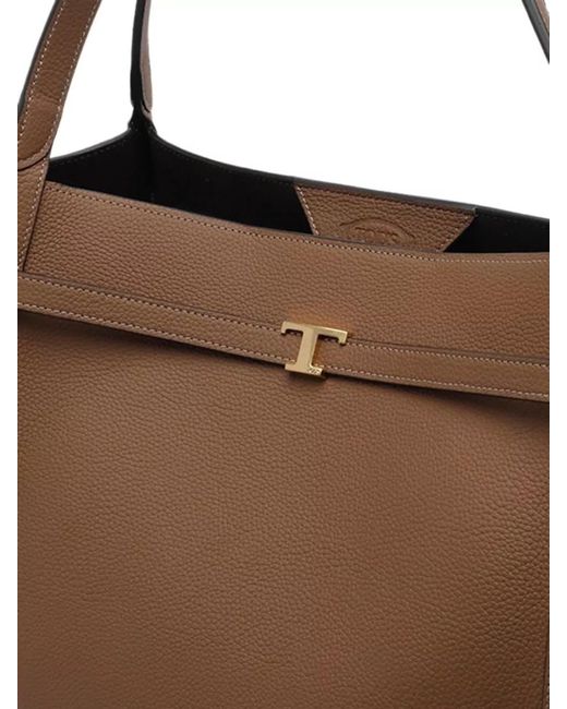 Tod's Brown T Medium Leather Structured Shoulder Tote