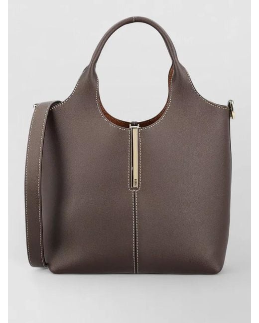 Tod's Brown Leather Mini Tote Bag Branded Metal Bar
