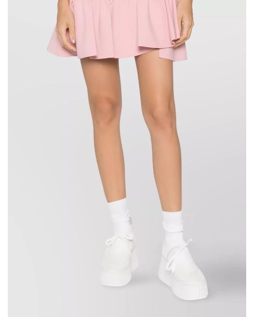 MSGM Pink Ruffled-Trim High-Waisted Flared Mini Skirt