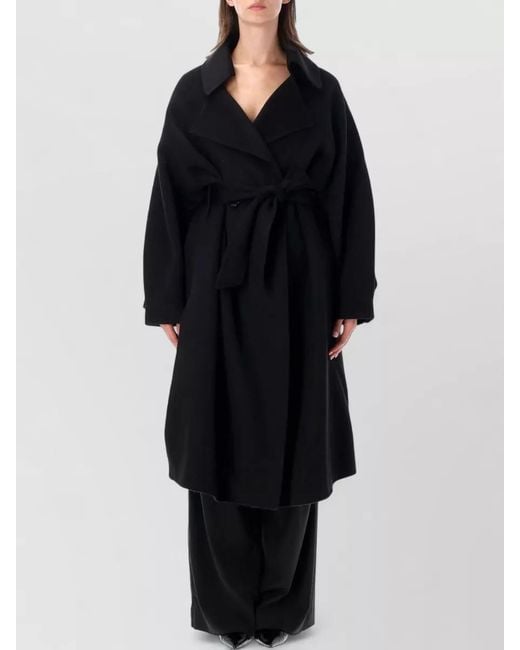 Frankie Shop Black Issen Wool Trench Coat Belted Design