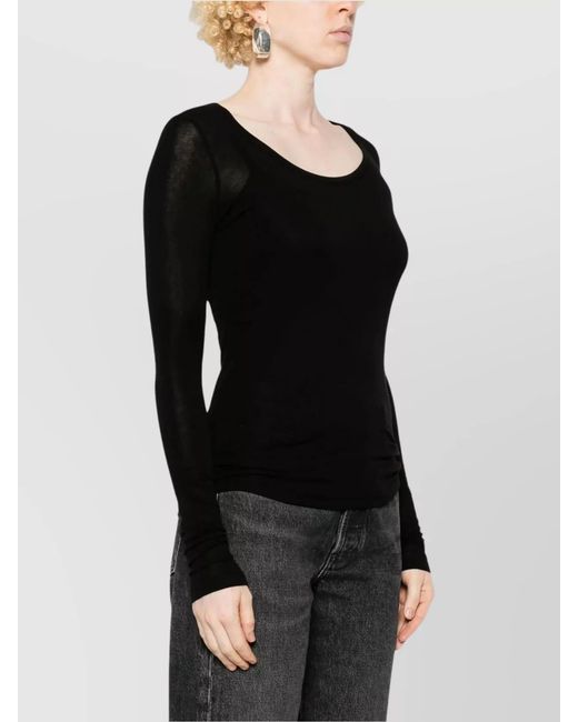 Agolde Black Fine-Knit Scoop-Neck Long-Sleeve Top