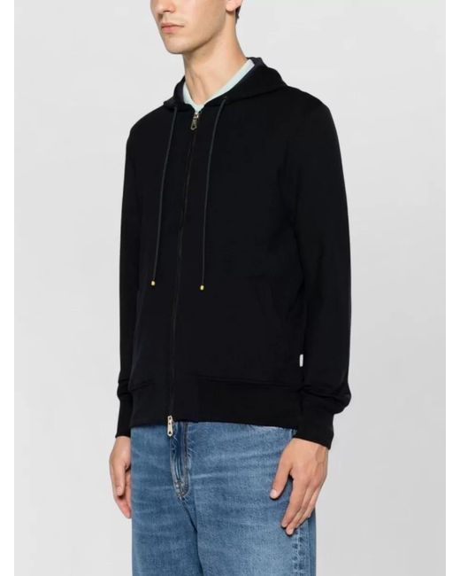Paul Smith Black Hooded Jacket Drawstring Hood Front Pockets for men