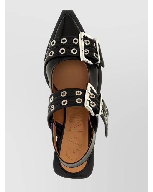 Ganni Multicolor Patent Calfskin Pointed-Toe Slingback Ballerina Shoes