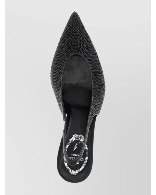 Rene Caovilla Black Glass Slingback Pumps