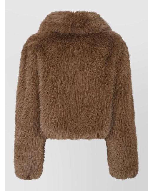 Frankie Shop Brown Hope Cropped Jacket Faux Fur Texture Collar