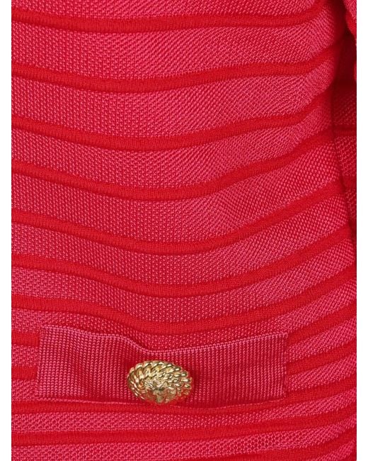 Balmain Red Long-Sleeve Knit Cardigan