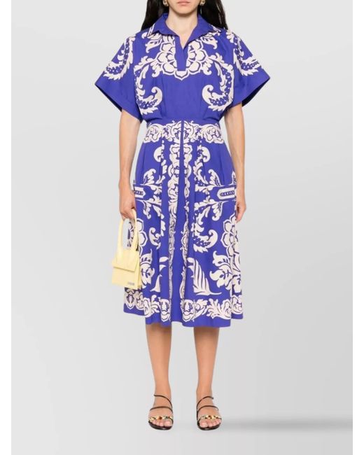 Etro Blue Cotton Flared Midi Dress