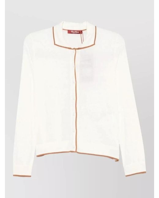Max Mara White Silk Blend Cardigan Contrast Trim Long Sleeves