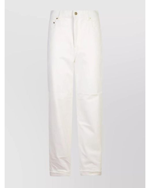 Golden Goose Deluxe Brand White Straight Trousers With Belt Loops And Five-Pocket Design