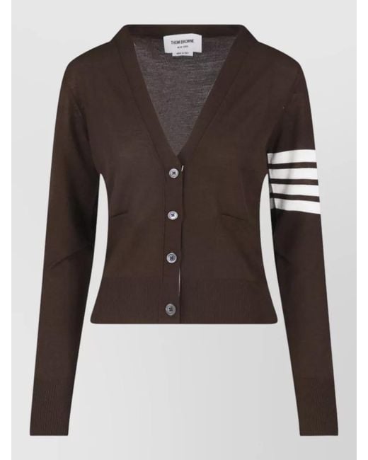 Thom Browne Brown V Neck Jacket Long Sleeves Striped Detail