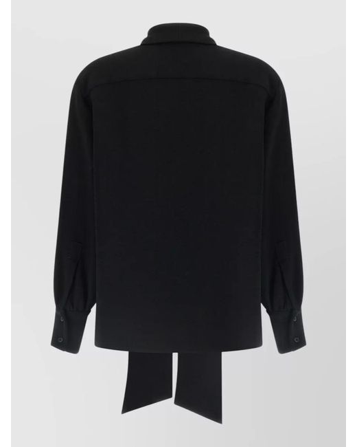 Alberto Biani Black Tie Neck Blouse Long Sleeves V Neckline