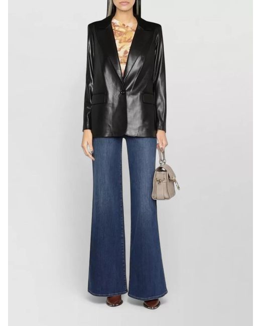 Alice + Olivia Black Tailored Faux Leather Blazer Single Breasted