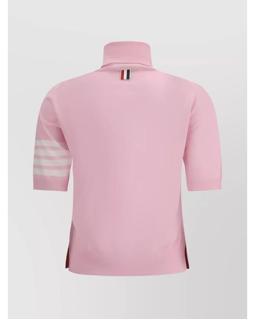 Thom Browne Pink Wool Ribbed Turtleneck Short-Sleeve Knitted Top