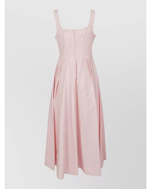 Max Mara Pink Cotton Midi Dress Square Neckline Pleated