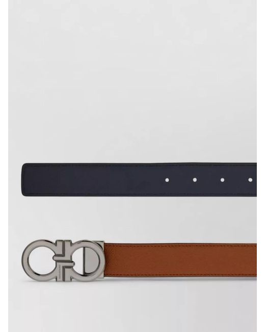 Ferragamo Gray Calf Leather Reversible Belt for men