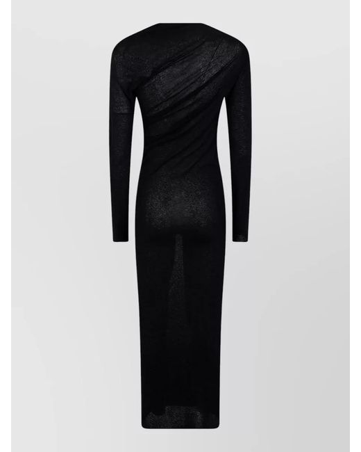 Paloma Wool Black Jojo Sheer Long Sleeve Draped Dress