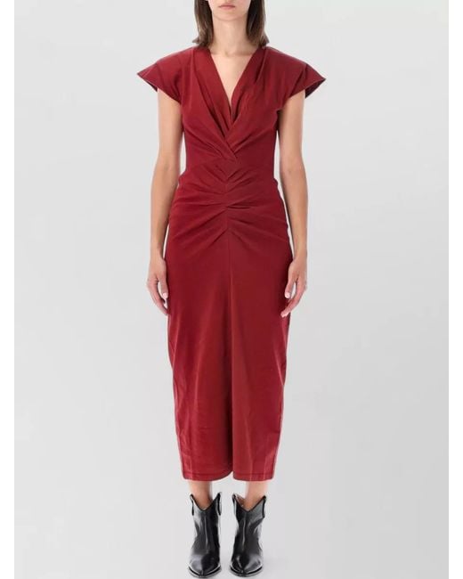 Isabel Marant Red Nadra Ruched Wrap Draped Jersey Dress