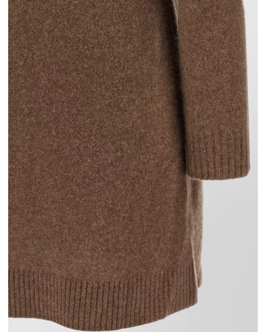 Max Mara Brown Cashmere Ribbed High-Neck Long-Sleeve Mini Dress