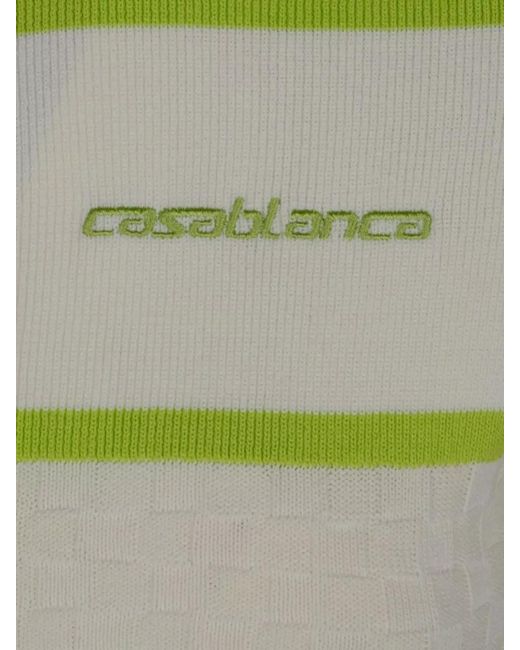 Casablanca Gray Striped Knit Zip Polo Shirt Contrast