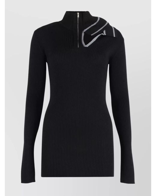 Y. Project Black Merino Wool V-Neck Knitted Dress