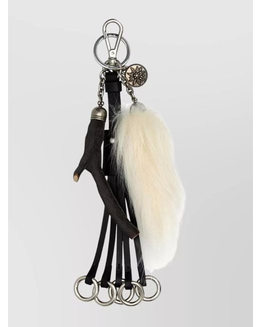 Prada White Leather Key Ring Featuring Charm Pendant