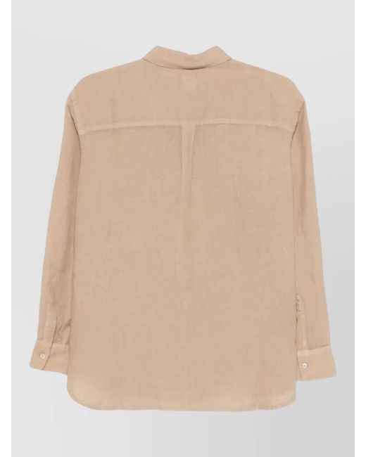 120% Lino Natural Linen Shirt Long Sleeves Chest Pocket Collar