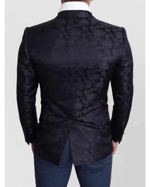 Dolce & Gabbana Blue Silk Floral-Jacquard Single-Breasted Blazer for men