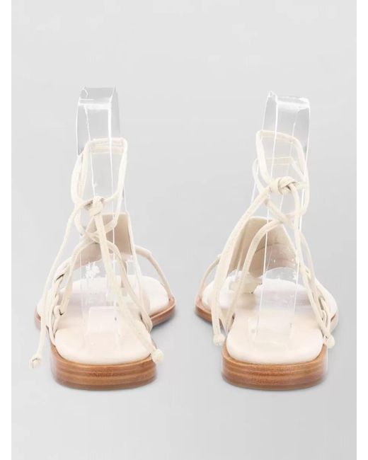 Hereu White Clava Asymmetric Sandals Ankle Strap Flat