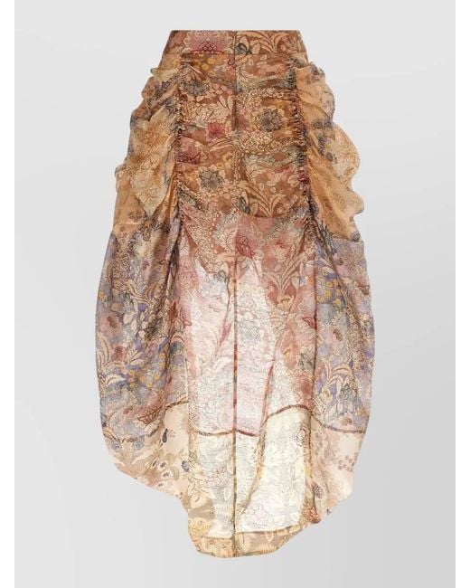 Zimmermann Natural Rebellion High Waist Sheer Floral Ruched Skirt