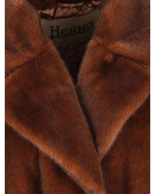 Herno Brown Faux-Fur Belted Coat