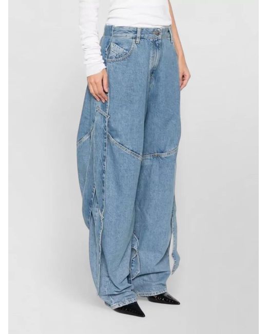 The Attico Blue Denim Panelled Wide-Leg Trousers