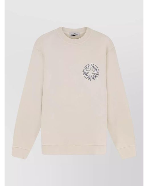 Stone Island Natural Cotton Crewneck Sweatshirt Long Sleeve Cuffs for men