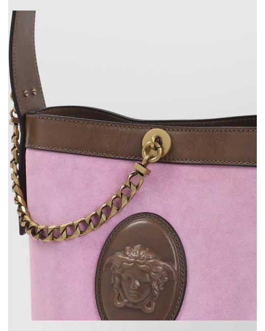 Versace Pink Mini Suede Bucket Bag Chain Detail