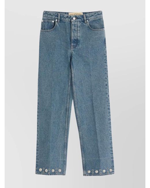 Valentino Blue Five-Pocket Denim Trousers Featuring Button Embellishments for men
