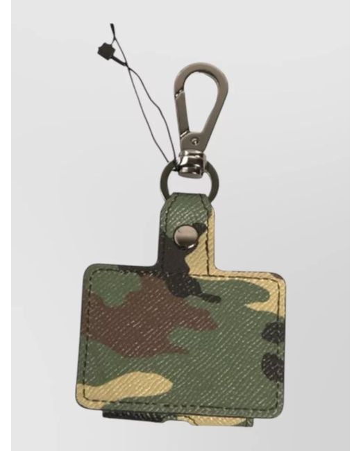 Dolce & Gabbana Green Camouflage Leather Airpods Case Keychain for men