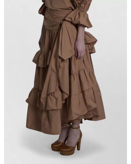 Chloé Brown Cotton Asymmetric Tiered Maxi Skirt