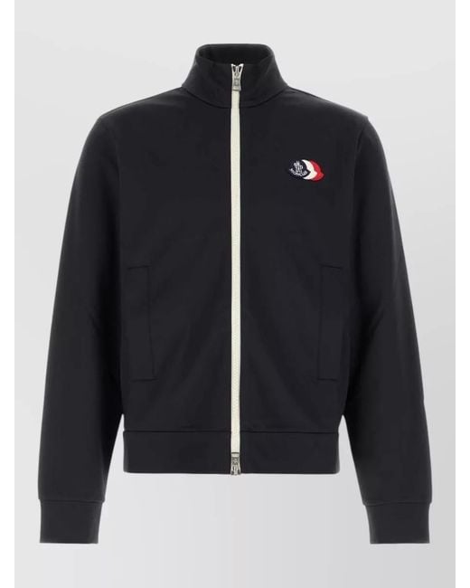 Moncler Blue Stretch Nylon Blend Sweatshirt High Collar for men