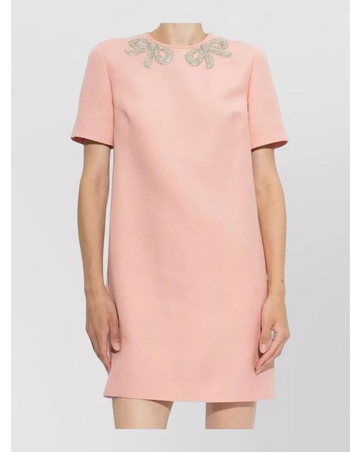 Valentino Pink Mini Dress Fitted Silhouette Embellished Neckline