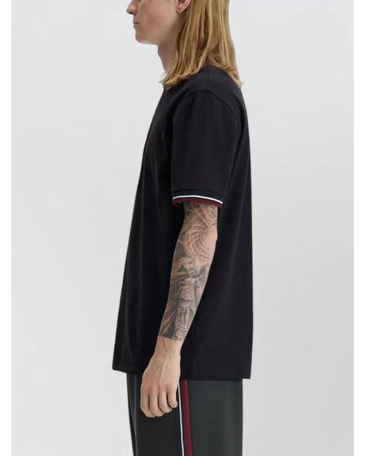 Fred Perry Black Cotton Logo Polo Shirt for men