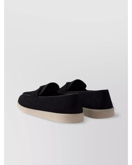Prada Black Soft Suede Loafers Rubber Sole for men