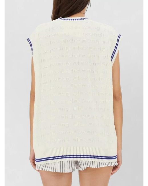 Alexander Wang White Ribbed V-Neck Knitted Top