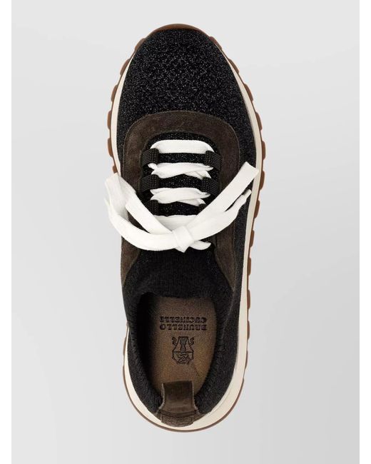 Brunello Cucinelli Black Leather Sock-Style Low-Top Sneakers