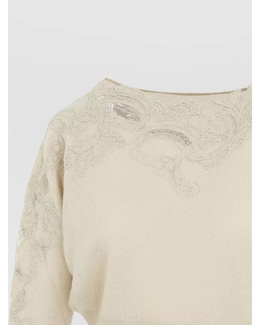 Ermanno Scervino Natural Feminine Lace Knit Sweater Bateau Neckline