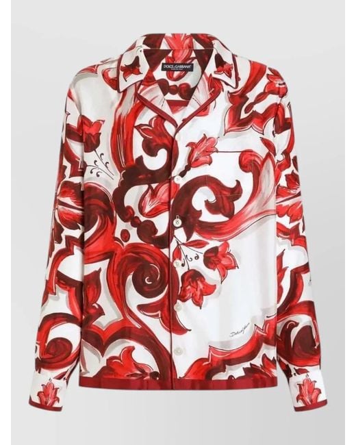 Dolce & Gabbana Red Beach Shirt Majolica Print Hawaiian Collar for men