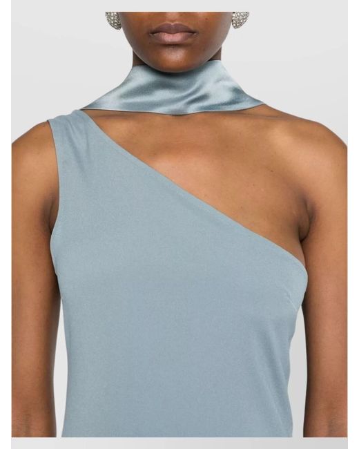 Taller Marmo Blue Crepe Asymmetric One-Shoulder Maxi Dress