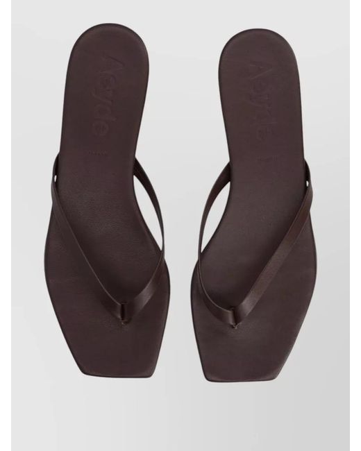 Aeyde Gray Flat Sole Open Square Toe Thong Slides