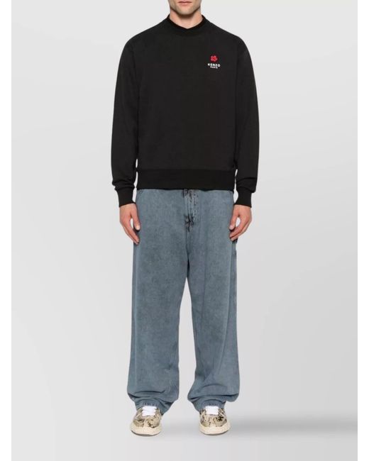 KENZO Black Cotton Ribbed Crewneck Sweatshirt for men