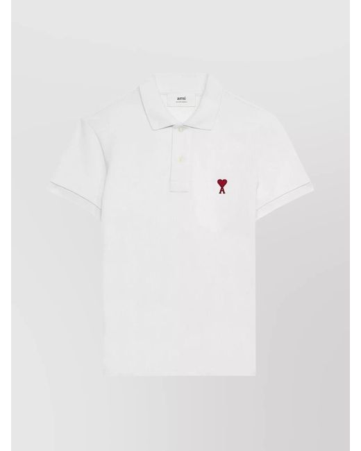 AMI White Organic Cotton Piqué Polo Shirt for men